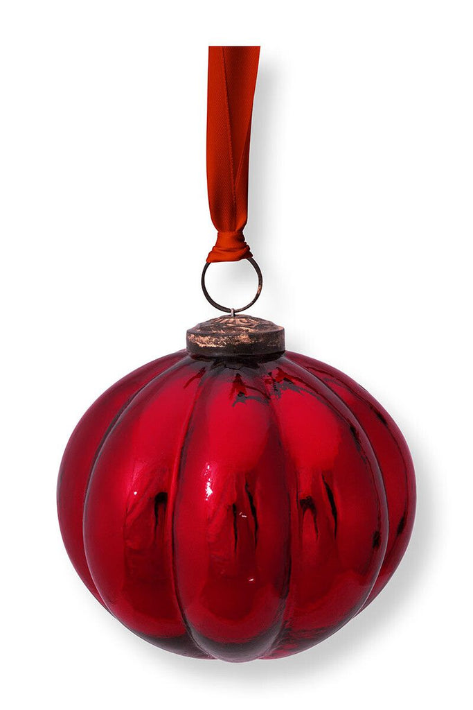 Glass Christmas Ornament - Red Stripes 10cm