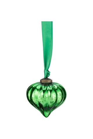 Glass Christmas Ornament - Green Teardrop 10cm