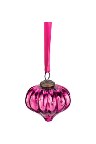 Glass Christmas Ornament - Pink Teardrop 7.5cm