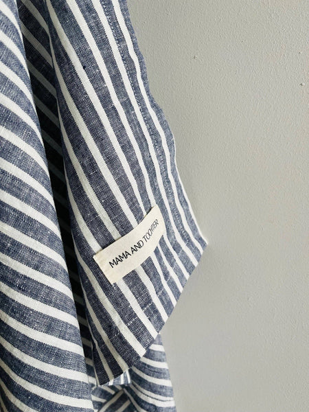 Pure French Linen Tea Towel - Blue Ticking