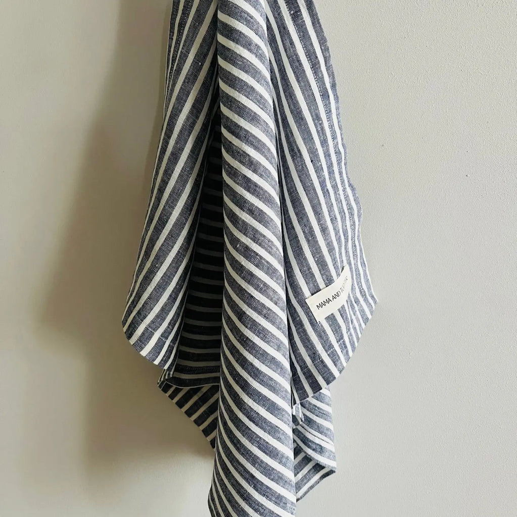 Linen Tea Towel - Blue Ticking