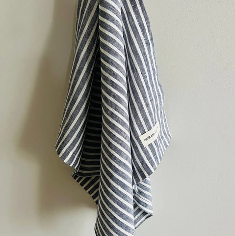 Linen Tea Towel - Blue Ticking