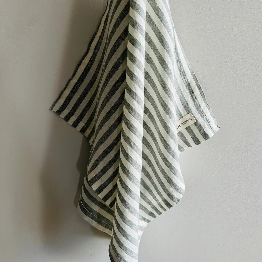Linen Tea Towel - Sage Stripe