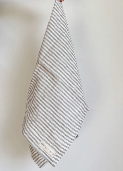 Linen Tea Towel - Grey Stripe