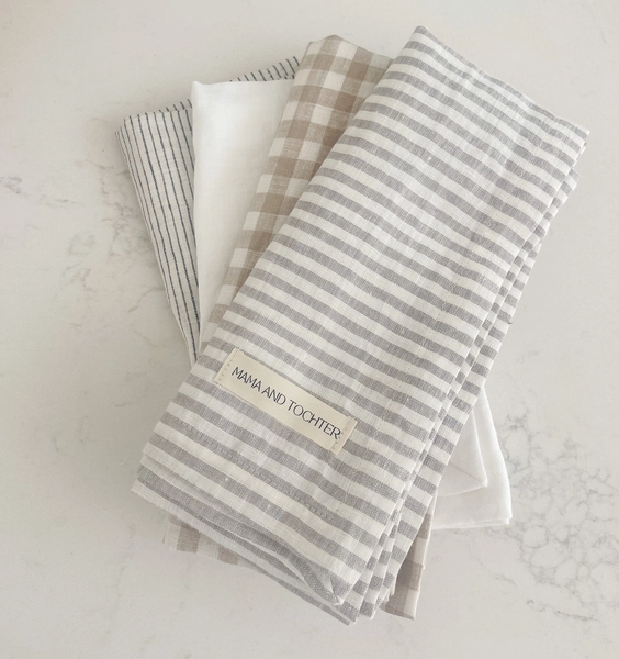 Linen Tea Towel - Grey Stripe