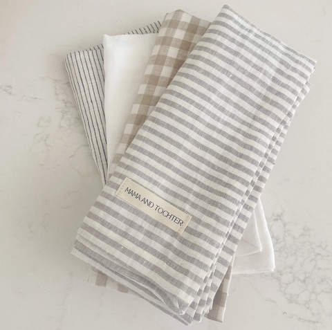 Linen Tea Towel - Grey Stripe