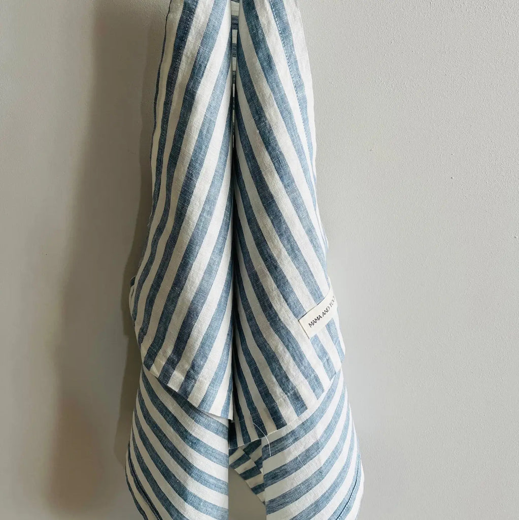 Linen Tea Towel - Stone Blue Stripe