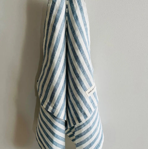 Linen Tea Towel - Stone Blue Stripe