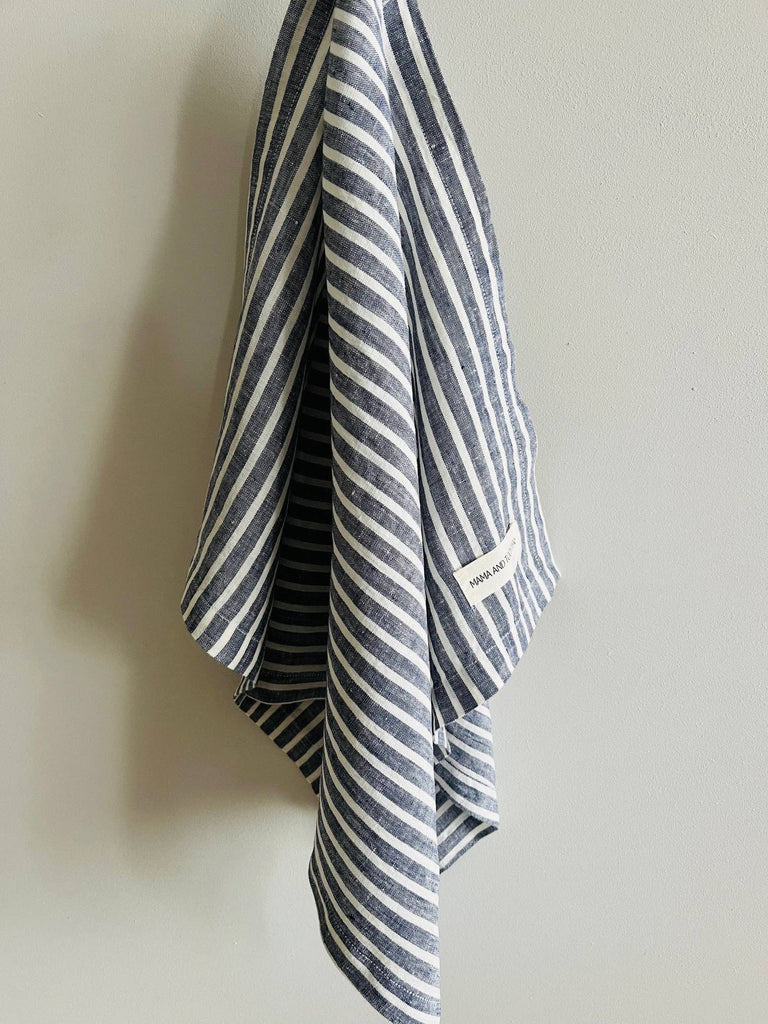 Pure French Linen Tea Towel - Blue Ticking