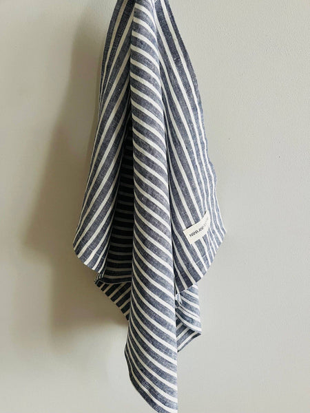 Pure French Linen Tea Towel - Blue Ticking