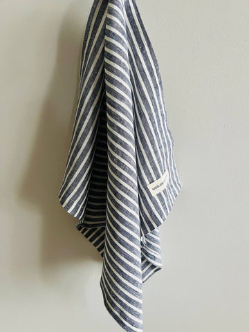 Pure French Linen Tea Towel - Blue Ticking