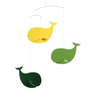 Happy Whales mobile (green & yellow)